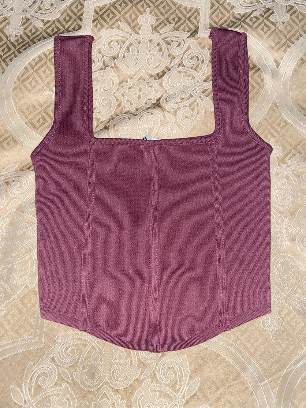 Zara Ribbed Square-Neck Tank Top - Mauve Plum